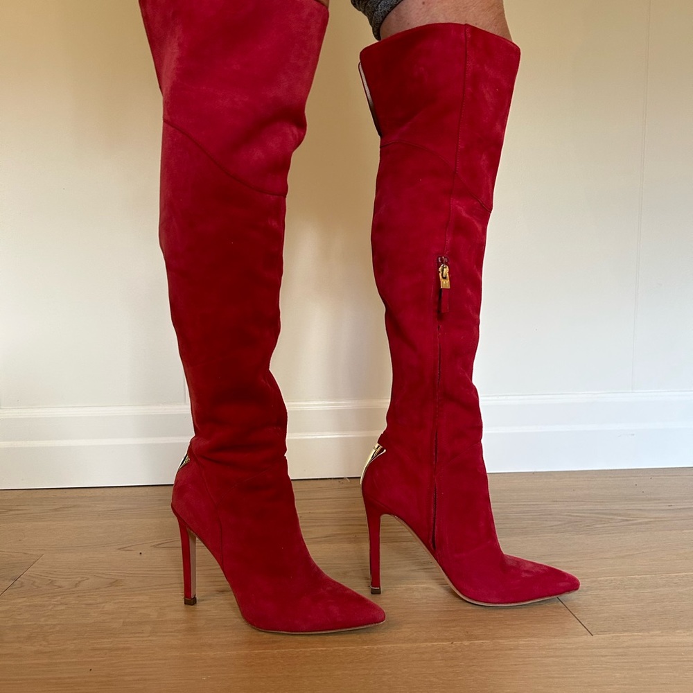 Marciano Over the Knee Red Suede Boots
